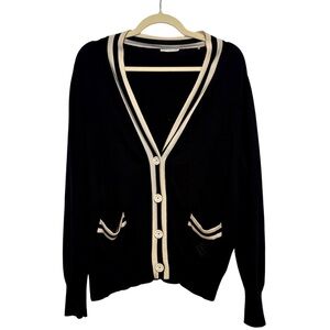 Sandro Paris Black and Cream Wool Cashmere Cardigan Sweater Size Large